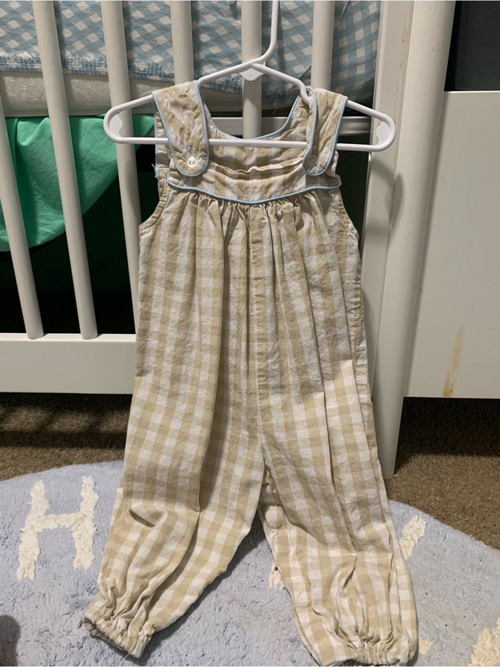 Children's Beige Gingham Overalls - Brand Anvy Kids Size 18 Month